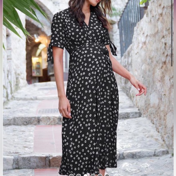 Seraphine Black Midi Wrap Maternity Dress - Picture 1 of 5